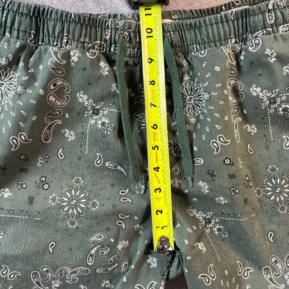 PacSun Volley Shorts Mens Small Green Paisley Bandana Drawstring Casual